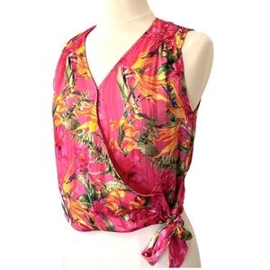Cupcakes & Cashmere Tropical Floral Wrap Shirt Size Small
